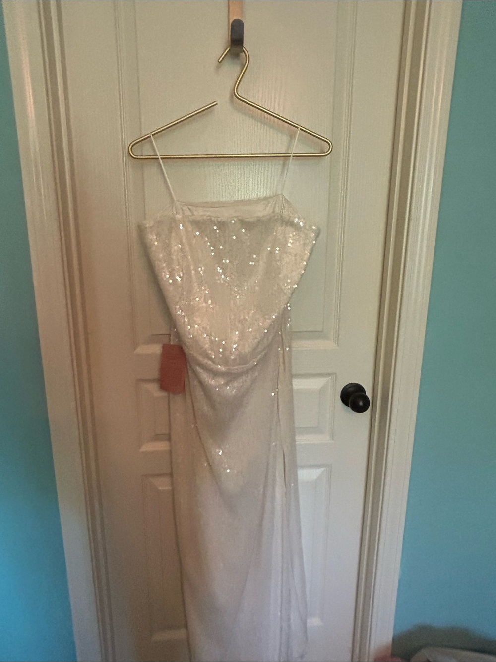 Anthropologie White Sequin Strapless Evening Dress